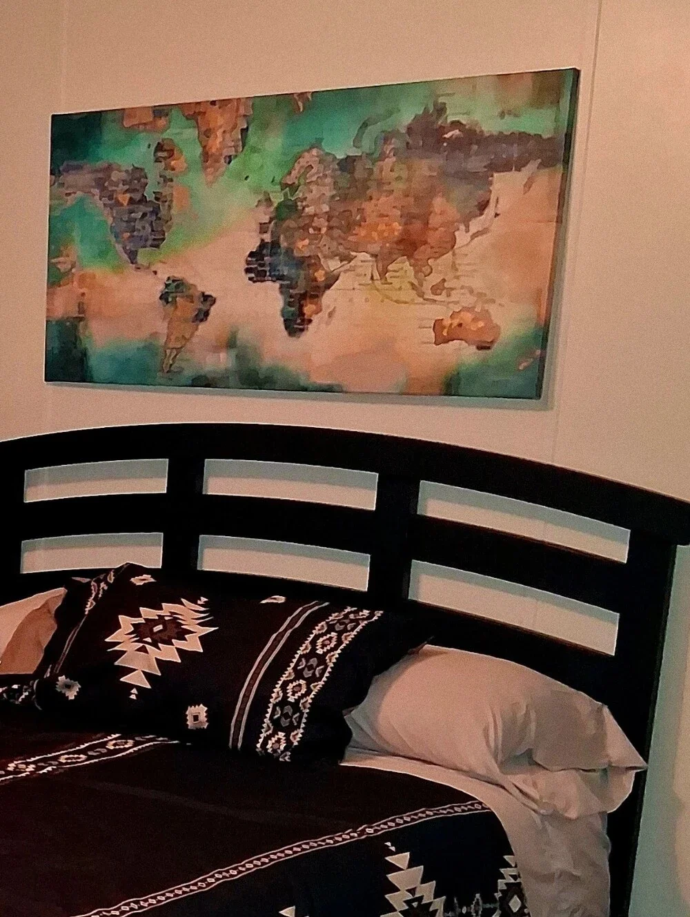 Teal & Gold Abstract World Map Canvas